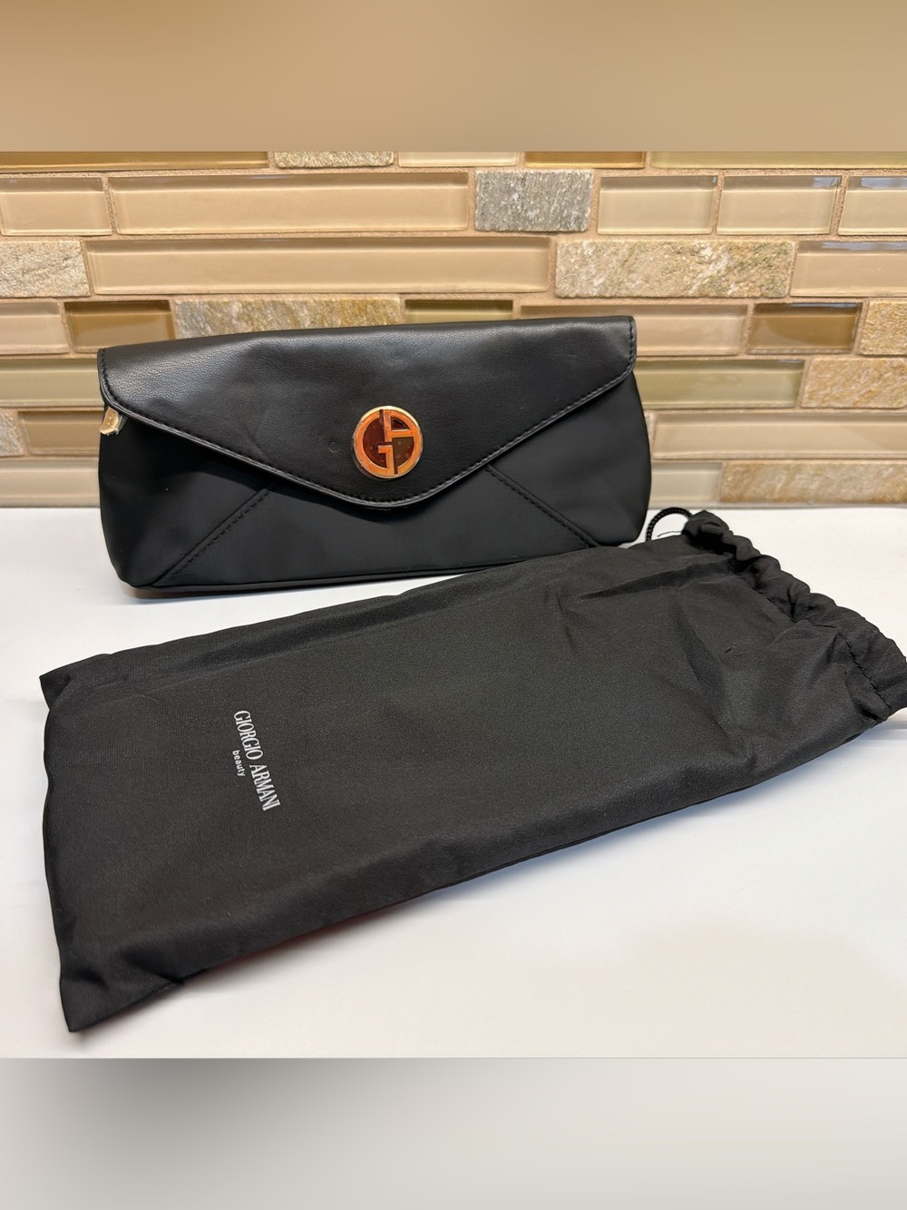 NIB Giorgio Armani Beauty Black Envelope Clutch Cosmetic Bag Pouch Dust Bag